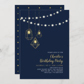 Goud en zeemacht | Modern String Lights Birthday P Kaart (Voorkant / Achterkant)