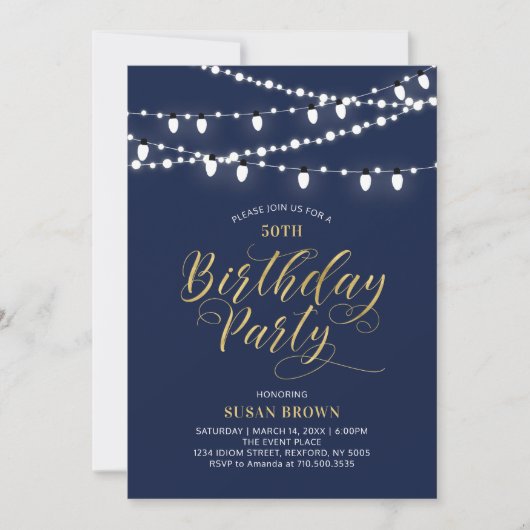 Goud en zeemacht | Moderne 50e volwassen geboorted Kaart (Voorkant)