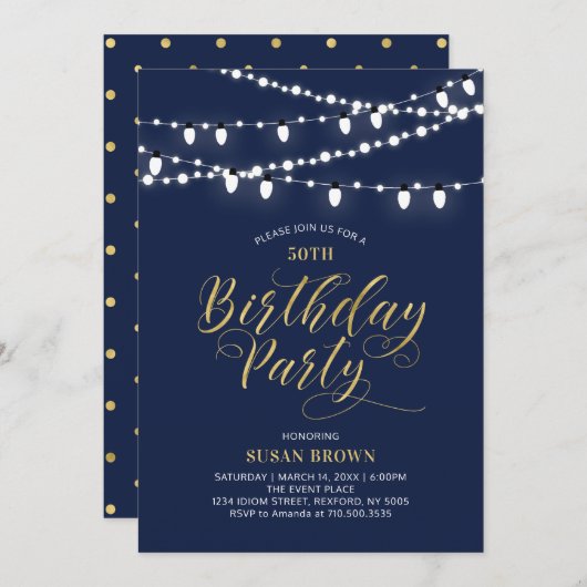 Goud en zeemacht | Moderne 50e volwassen geboorted Kaart (Voorkant / Achterkant)