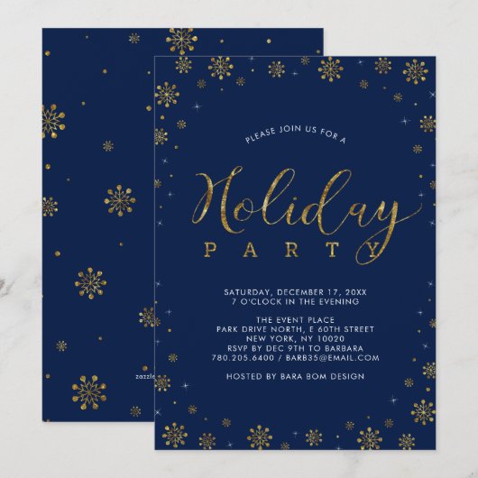 Goud en zeemacht | Moderne Snowflakes Holiday Kaart (Voorkant / Achterkant)