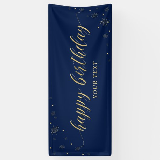 Goud en zeemacht | Sparkle Happy Birthday Party Ba Spandoek (Verticaal)