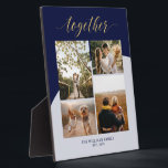 Goud en zeemacht | Together Family Gift Photo Coll Fotoplaat<br><div class="desc">Leg je speciale momenten vast met deze moderne fotoplaque. Dit fotocollage plaatje is voorzien van een stijlvol goudschrift " samen met een blauw en grijs blauw blauw kleurenblok. Pas de foto's en de tekst aan. Een uniek aangepast cadeau voor koppels, familie of Valentijnsdag. Meer fotocadeaus zijn beschikbaar in mijn winkel...</div>