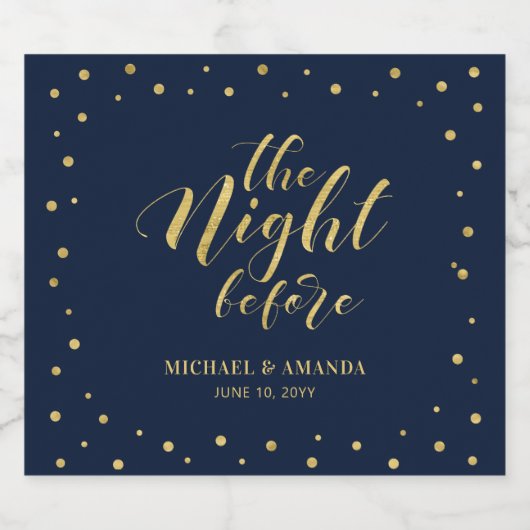 Goud en zeemleder Moderne Confetti repetitie Sparkling Wijnetiket (Enkel label)