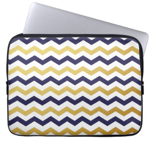 Goud en zeemleem met blauw Chevron Pattern-laptoph Laptop Sleeve