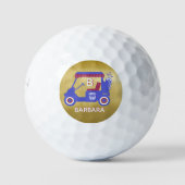 Goud en zeer blauw Golf Kart Aangepaste Monogram N Golfballen (Voorkant)