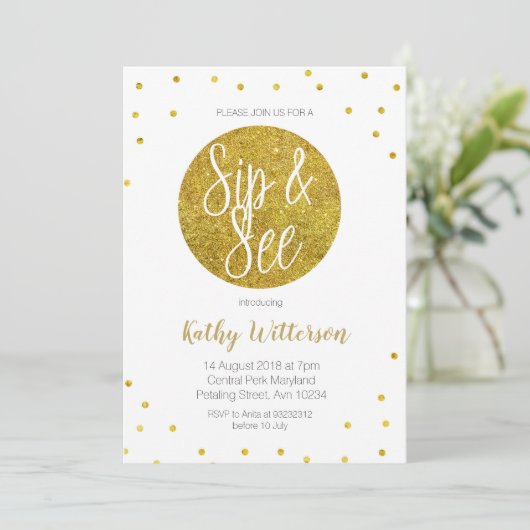 Goud en zie Uitnodiging (Staand voorkant)