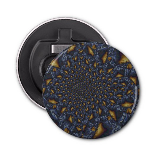 Goud en Zilver Blauw Gesmolten Metaal Button Flesopener (Voorkant)