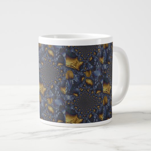 Goud en Zilver Blauw Gesmolten Metaal Grote Koffiekop (Voorkant rechts)