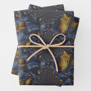 Goud en Zilver Blauw Gesmolten Metaal Inpakpapier Vel