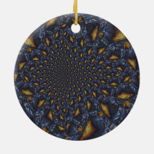 Goud en Zilver Blauw Gesmolten Metaal Keramisch Ornament (Achterkant)