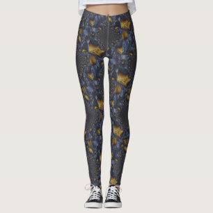 Goud en Zilver Blauw Gesmolten Metaal Leggings