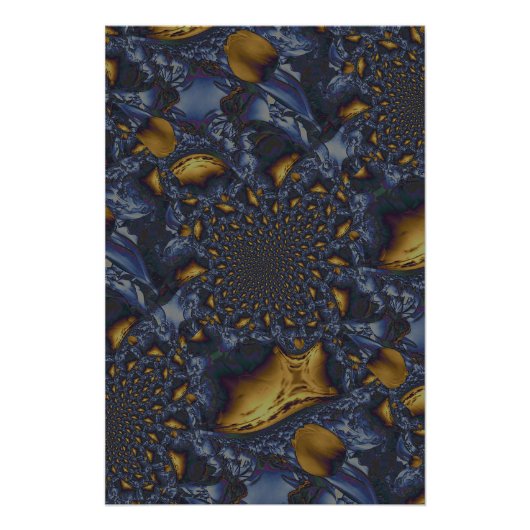 Goud en Zilver Blauw Gesmolten Metaal Perfect Poster (Voorkant)