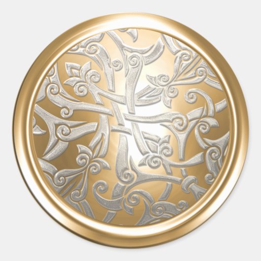Goud en zilver Celtic Damask Envelope Seal Ronde Sticker (Voorkant)