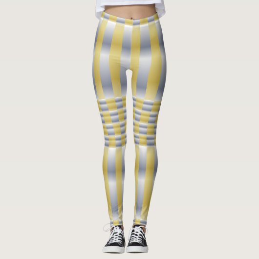 Goud en Zilver (Checkers en Stripes) Leggings (Voorkant)