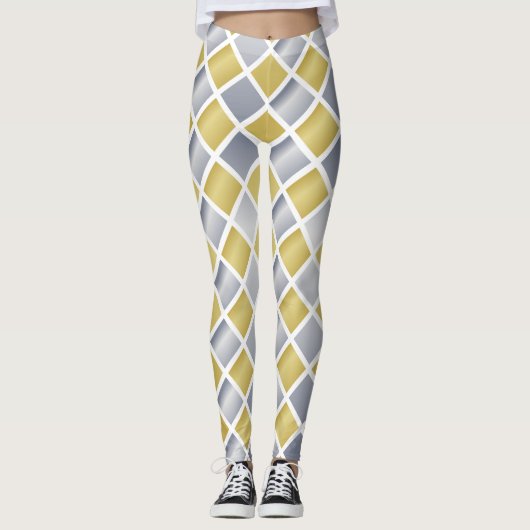 Goud en Zilver (Diamond Checkered) Leggings (Voorkant)
