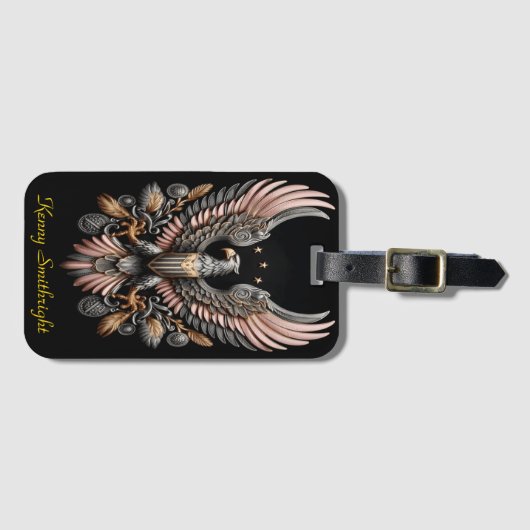 Goud en zilver en roze adelaar bagagelabel (Voorkant (horizontaal))