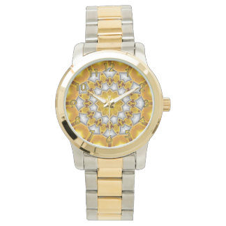 Goud en Zilver Fractal Kaleidoscoop Horloge