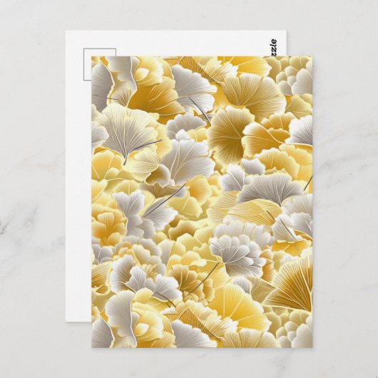 Goud en zilver Gingko laat Chiyogami Briefkaart (Voorkant / Achterkant)