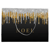 Goud en zilver glitter druppels groot cadeauzakje (Achterkant)