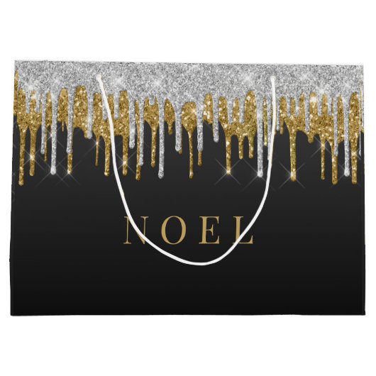 Goud en zilver glitter druppels groot cadeauzakje (Achterkant)