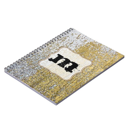 Goud en zilver Grunge Monogram Initiaal Notitieboe Notitieboek (Linkerzijde)