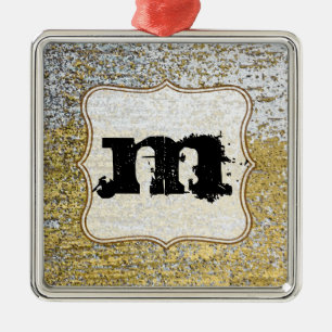 Goud en zilver Grunge Monogram Initiaal Ornament