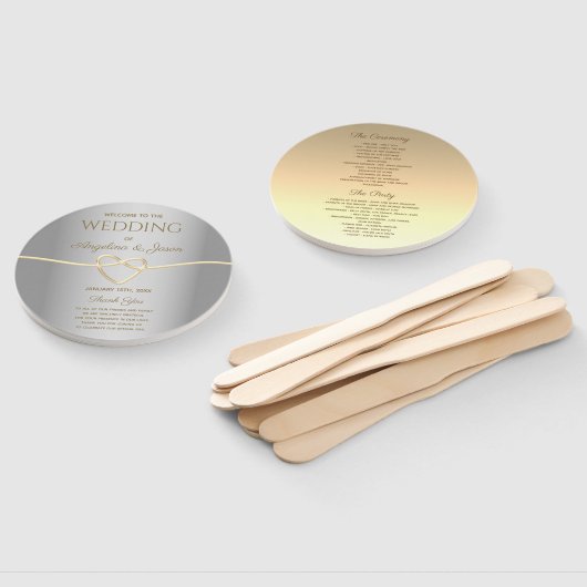 Goud en Zilver Huwelijksprogramma Handwaaier (Niet-gemonteerd)