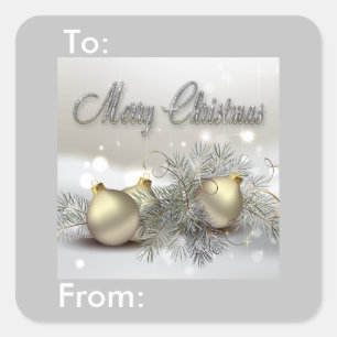 Goud en zilver kerstsieraden - Label met cadeau