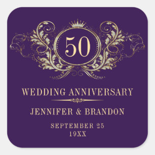 Goud en zilver Lijst met kroon Vierkante Sticker