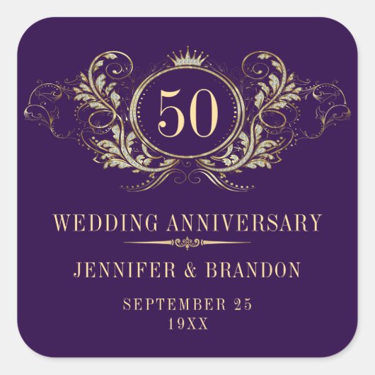 Goud en zilver Lijst met kroon Vierkante Sticker (Voorkant)