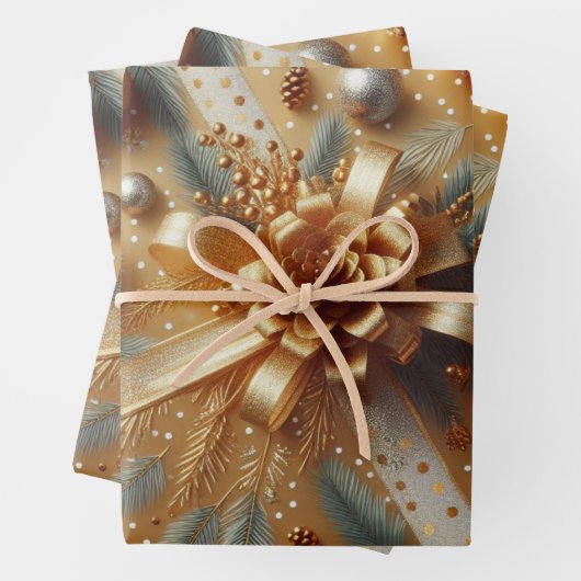 Goud en Zilver Metallic Polka Dots Kerstmis Inpakpapier Vel (In situ)