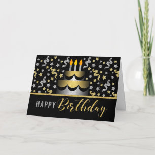 Goud en zilver namaakglitter op zwart met cake kaart