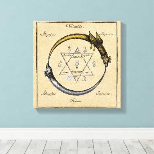 Goud en zilver Ouroboros-symbool Canvas Afdruk (Insitu (Houten vloer))