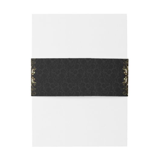 Goud en zilver zwenken op zwarte vraag uitnodigingen wikkel (Achterkant Voorbeeld)