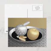 Goud en zilverappels op een zilveren platter briefkaart (Voorkant / Achterkant)