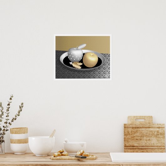 Goud- en zilverappels op een zilverpomp poster (Keuken)
