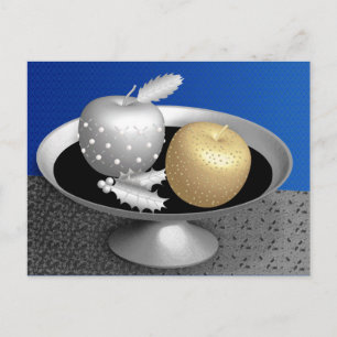 Goud en zilverappels op een zilvervoetstuk briefkaart