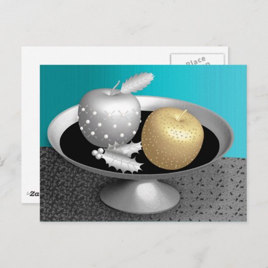 Goud en zilverappels op een zilvervoetstuk briefkaart (Voorkant / Achterkant)