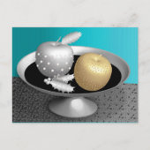 Goud en zilverappels op een zilvervoetstuk briefkaart (Voorkant)