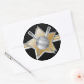 Goud en zilveren effect honkbalster ronde sticker (Envelop)
