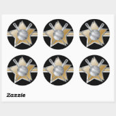 Goud en zilveren effect honkbalster ronde sticker (Vel)