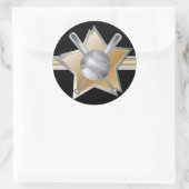 Goud en zilveren effect honkbalster ronde sticker (Tas)