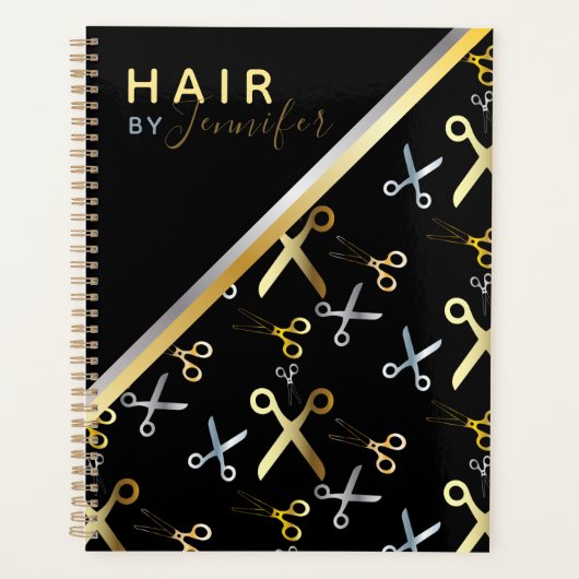 Goud en zilveren schaar Patroon Haarstylist Planner (Voorkant)