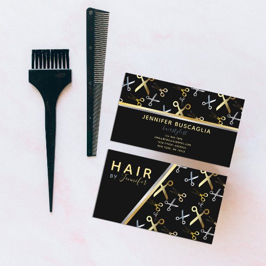 Goud en zilveren schaar Patroon Haarstylist Visitekaartje