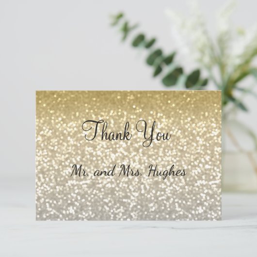 Goud en zilverglitter kristallen elegante bruiloft bedankkaart (Staand voorkant)