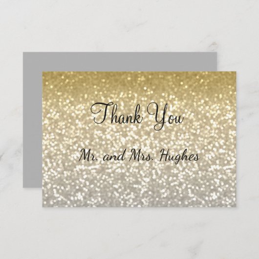 Goud en zilverglitter kristallen elegante bruiloft bedankkaart (Voorkant / Achterkant)