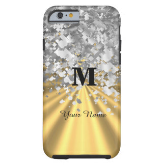 Goud en zilverglitter, monogrammen tough iPhone 6 hoesje