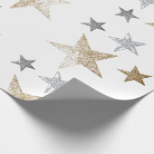 Goud en zilverglitter sterren cadeaupapier (Hoek)