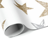 Goud en zilverglitter sterren cadeaupapier (Rol Hoek)