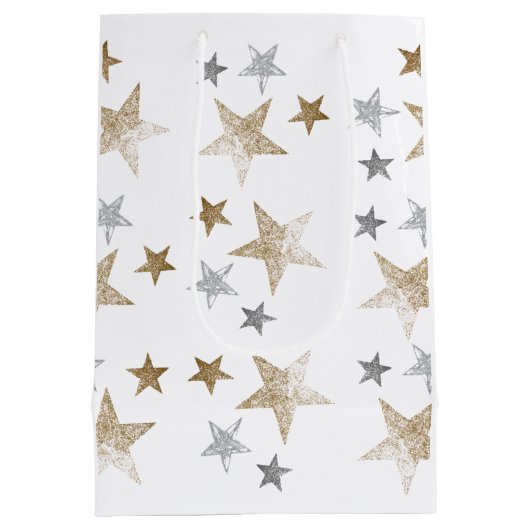 Goud en zilverglitter sterren medium cadeauzakje (Achterkant)